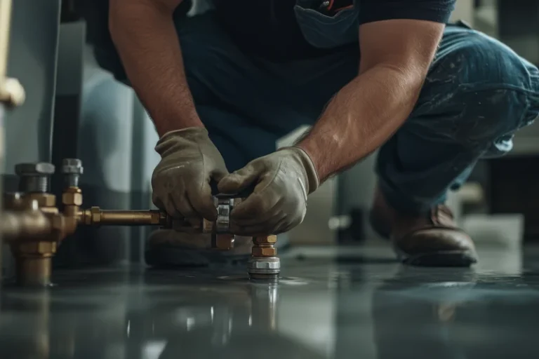 Plumber's hands installing or repairing metal pipe connections on commercial system